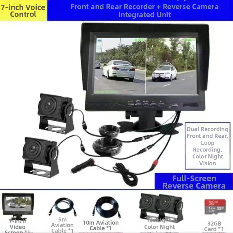 7-palcový displej montovaný do vozidla pre autobusy a nákladné vozidlá, univerzálny dvojkanálový HD monitor s nočným videním a obrazom zozadu