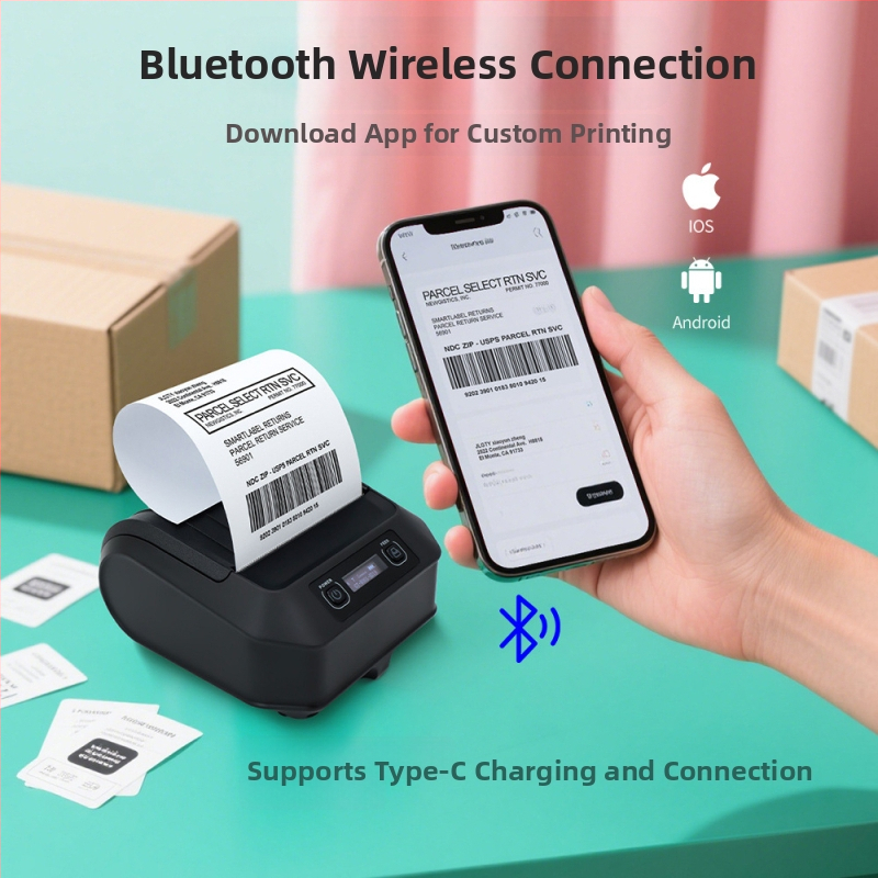 Bluetooth 80 mm termálna tlačiareň etikiet – prenosná tlačiareň etikiet pre logistiku supermarketov a expresné doručovanie