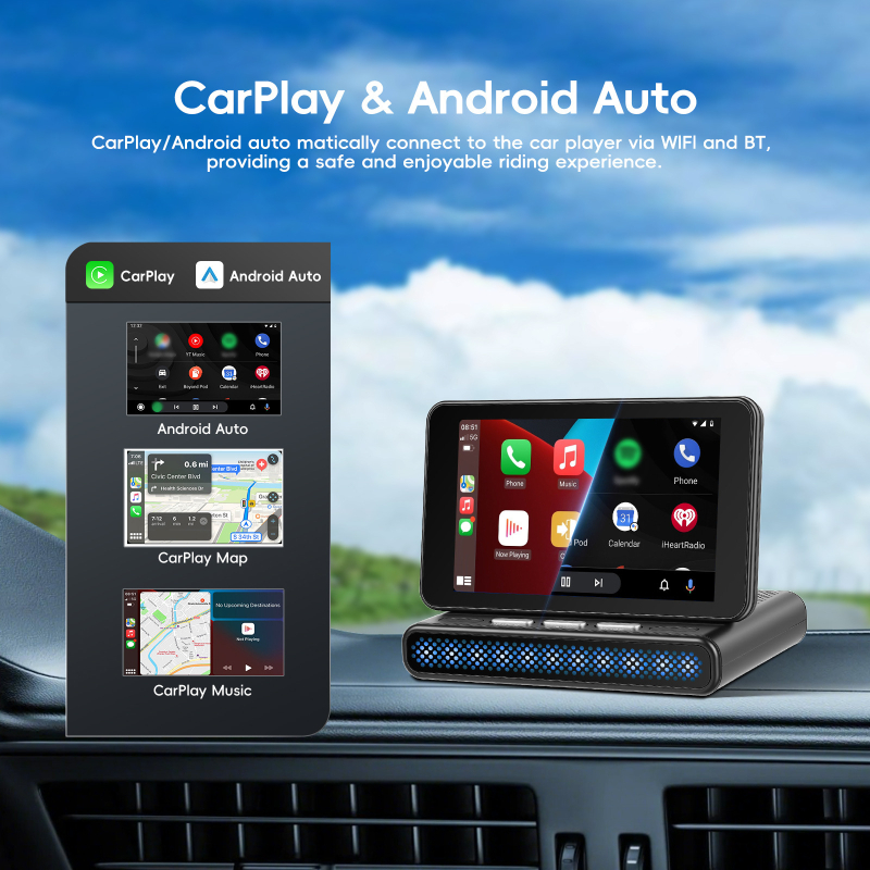 Monitor auto pentru tetieră, 5 inch, fără fir, CarPlay, monitorizare pentru sugari și copii în spatele scaunului