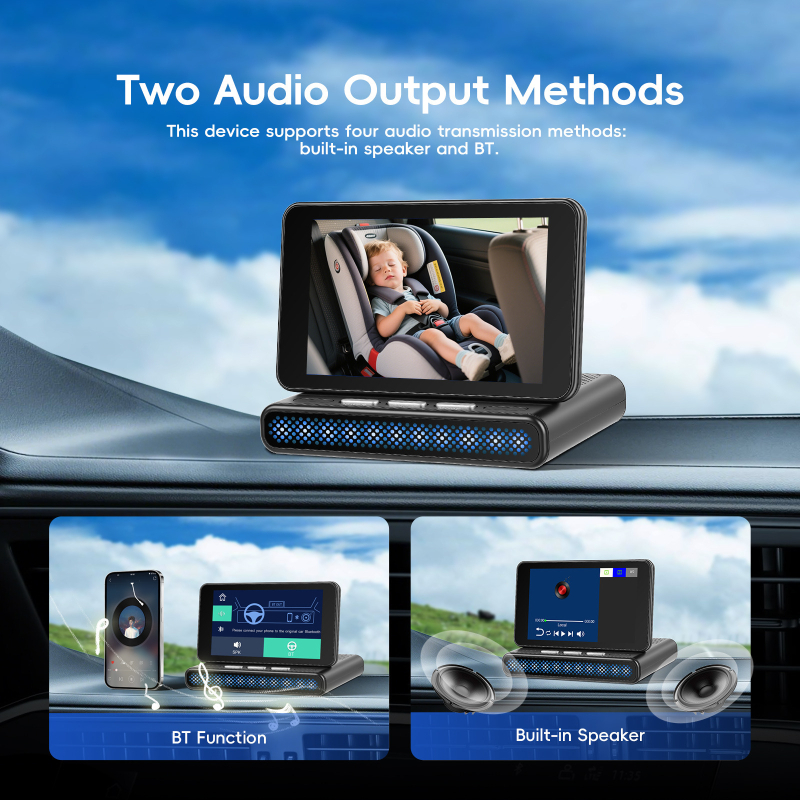 Monitor auto pentru tetieră, 5 inch, fără fir, CarPlay, monitorizare pentru sugari și copii în spatele scaunului