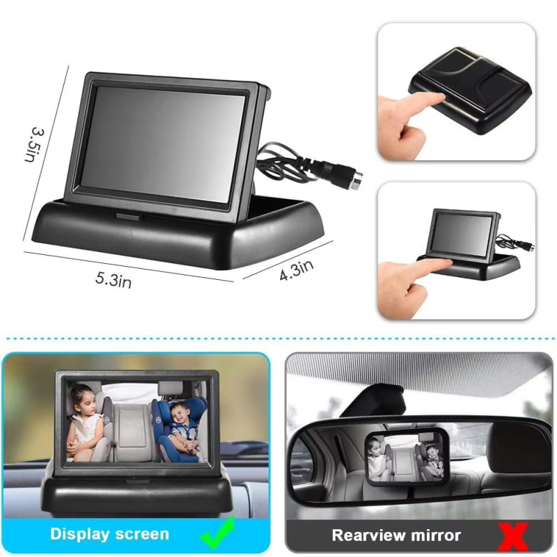 Jintang monitor auto pliabil de 4,3 inch IPS LCD TFT, cu vedere nocturnă și cameră de mers înapoi