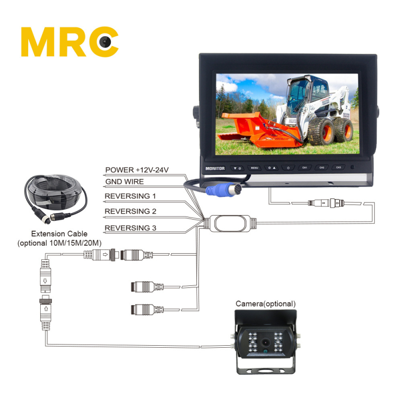Monitor AHD de 7 inch pentru recul, monitorizare video HD pe 3 canale în unghi mort, PAL/NTSC sistem TV auto