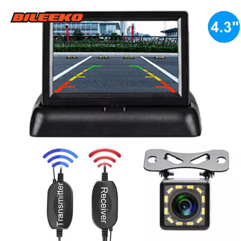 Kit wireless pentru mersul în marșarier la mașină, cu monitor rabatabil și cameră de mers în marșarier, viziune nocturnă LED