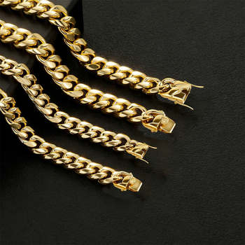 Lant cubanez din oțel titan, 8–14 mm, placat cu aur de 24K, stil hip-hop, unisex, lungime 41–50 cm