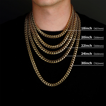 Lant cubanez din oțel titan, 8–14 mm, placat cu aur de 24K, stil hip-hop, unisex, lungime 41–50 cm