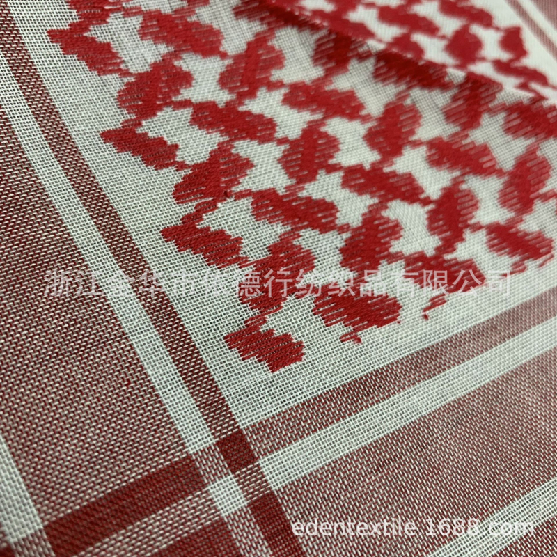 Șal bărbătesc jacquard vintage, roșu și alb, pătrat din bumbac
