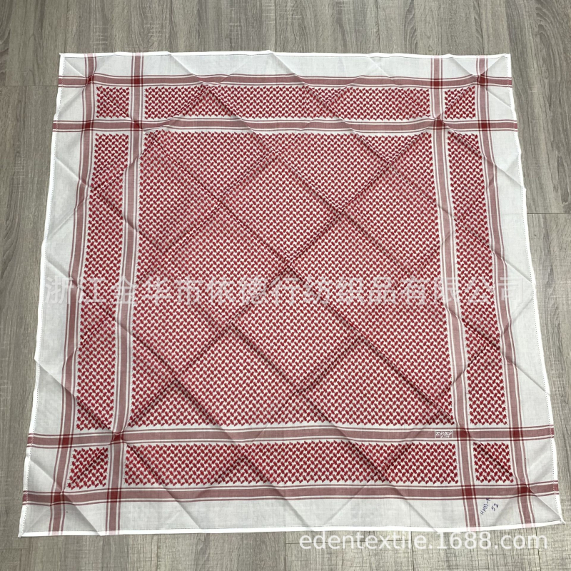 Șal bărbătesc jacquard vintage, roșu și alb, pătrat din bumbac