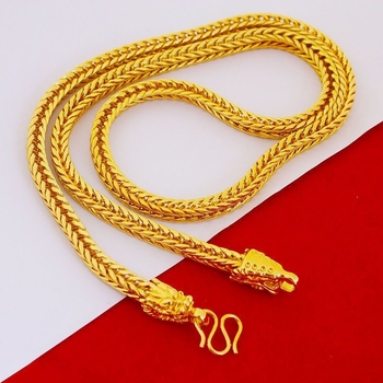 Colier masculin cu cap de dragon și coadă de vulpe pătrată, placat cu aur, accesorii de modă occidentală
