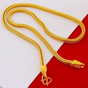Colier masculin cu cap de dragon și coadă de vulpe pătrată, placat cu aur, accesorii de modă occidentală