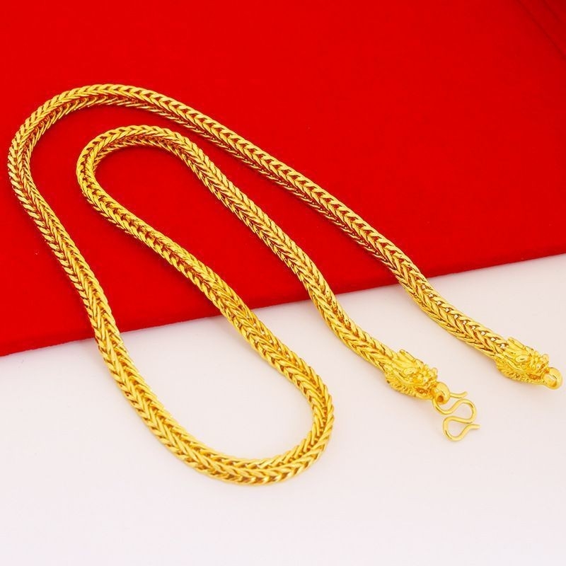 Colier masculin cu cap de dragon și coadă de vulpe pătrată, placat cu aur, accesorii de modă occidentală
