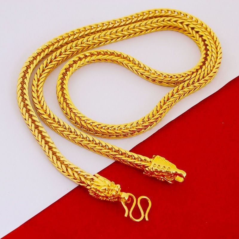 Colier masculin cu cap de dragon și coadă de vulpe pătrată, placat cu aur, accesorii de modă occidentală