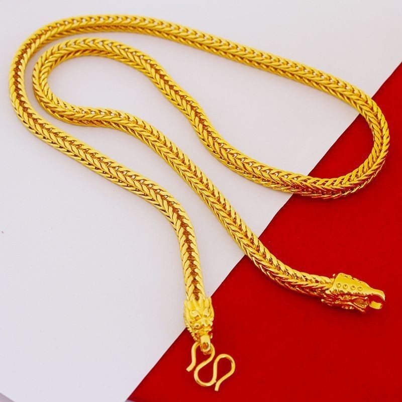 Colier masculin cu cap de dragon și coadă de vulpe pătrată, placat cu aur, accesorii de modă occidentală
