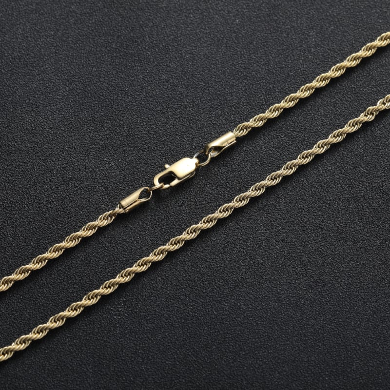 Colier din aur 14K, lanț răsucit, 3 mm, stil hip-hop, oțel inoxidabil