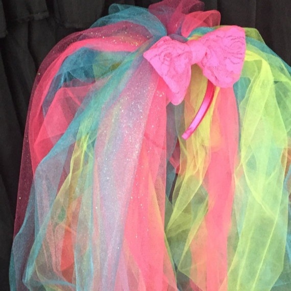 Voal de mireasă din plasă cu funda multicoloră, accesoriu pentru cap pentru nuntă
