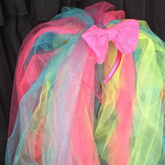 Voal de mireasă din plasă cu funda multicoloră, accesoriu pentru cap pentru nuntă