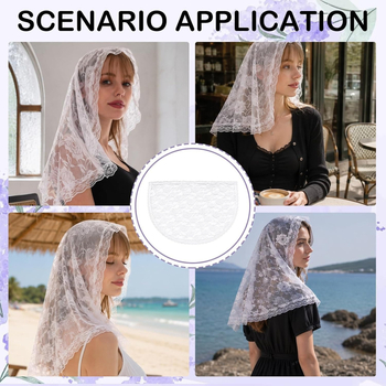 Voal de mireasă din dantelă cu model perforat, eșarfă scurtă pentru cap în stil Aladin, eșarfă de mătase