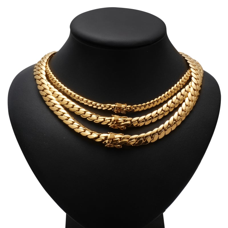 Lanț Cuban din alamă placat cu aur 18K pentru bărbați, lanț scurt pentru claviculă, unisex, stil european și american, JMTB, lungime 51–80 cm, lățime 6/8.8/9.6 mm
