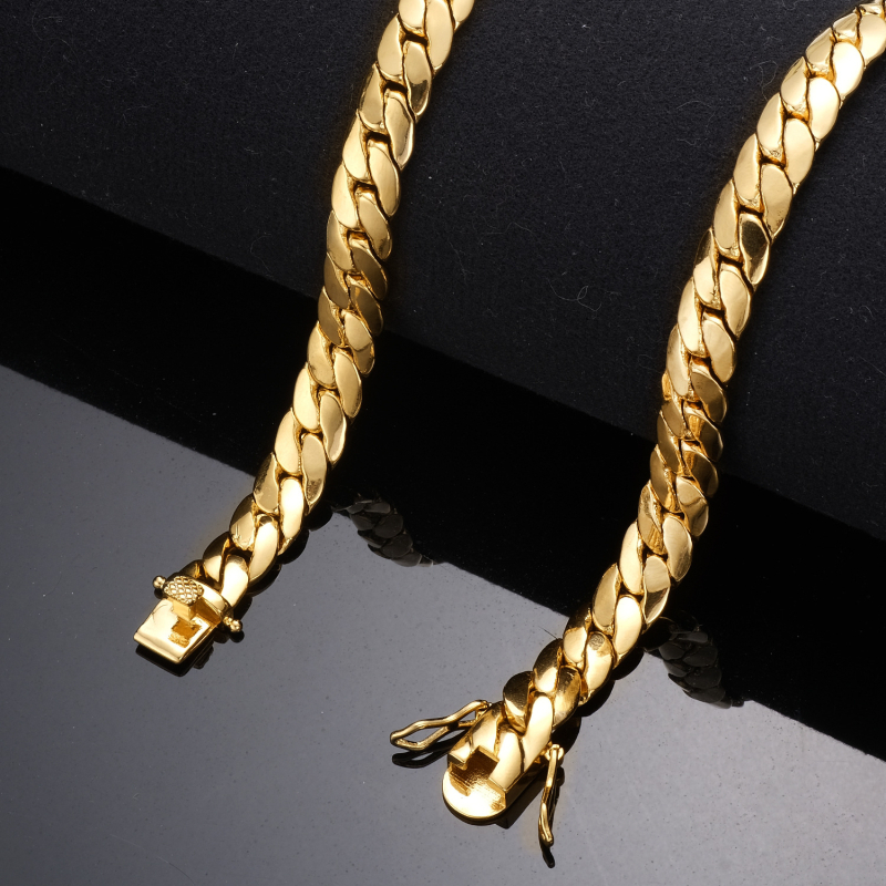 Lanț Cuban din alamă placat cu aur 18K pentru bărbați, lanț scurt pentru claviculă, unisex, stil european și american, JMTB, lungime 51–80 cm, lățime 6/8.8/9.6 mm