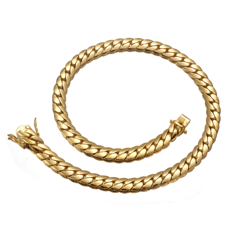 Lanț Cuban din alamă placat cu aur 18K pentru bărbați, lanț scurt pentru claviculă, unisex, stil european și american, JMTB, lungime 51–80 cm, lățime 6/8.8/9.6 mm