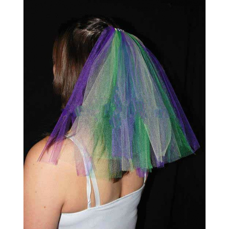 Voal de mireasă din plasă multicolor, stil catedrală, accesoriu pentru cap