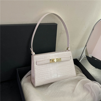 Geantă mică pătrată din PU cu aspect croco, stil Mini Kelly, curea de umăr cu cataramă, pentru femei