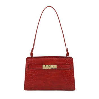 Geantă mică pătrată din PU cu aspect croco, stil Mini Kelly, curea de umăr cu cataramă, pentru femei