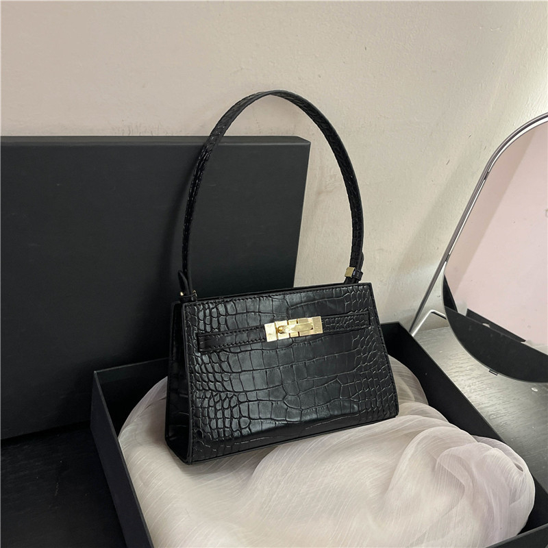Geantă mică pătrată din PU cu aspect croco, stil Mini Kelly, curea de umăr cu cataramă, pentru femei