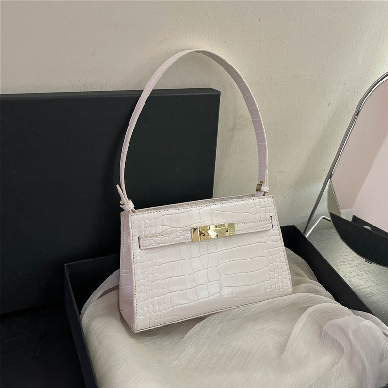 Geantă mică pătrată din PU cu aspect croco, stil Mini Kelly, curea de umăr cu cataramă, pentru femei