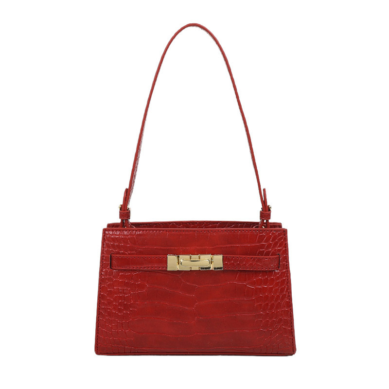 Geantă mică pătrată din PU cu aspect croco, stil Mini Kelly, curea de umăr cu cataramă, pentru femei