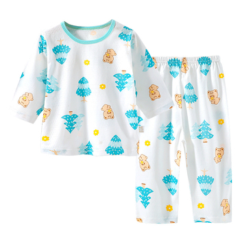 Set de pijamale pentru copii din bumbac, respirabil, cu plasă, mâneci lungi și pantaloni lungi, unisex
