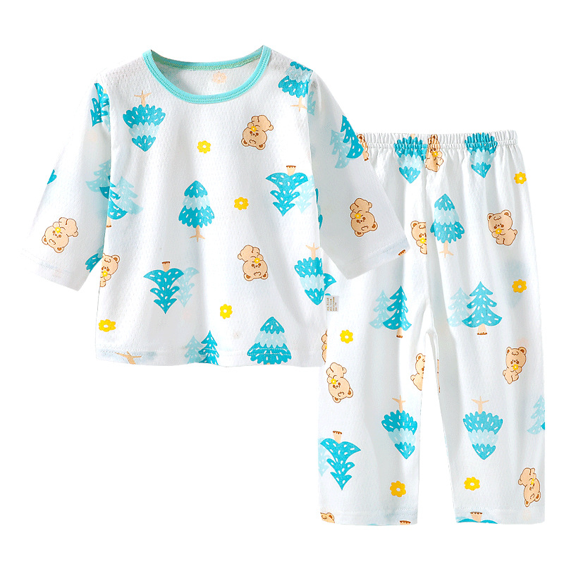Set de pijamale pentru copii din bumbac, respirabil, cu plasă, mâneci lungi și pantaloni lungi, unisex