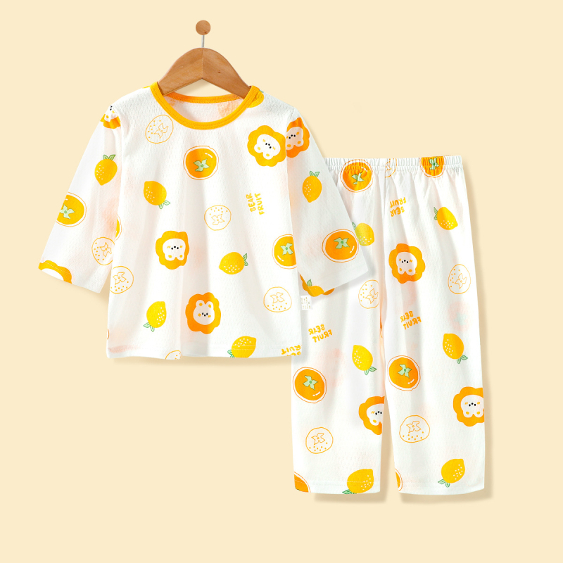 Set de pijamale pentru copii din bumbac, respirabil, cu plasă, mâneci lungi și pantaloni lungi, unisex