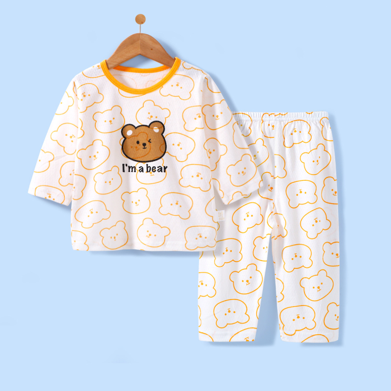 Set de pijamale pentru copii din bumbac, respirabil, cu plasă, mâneci lungi și pantaloni lungi, unisex