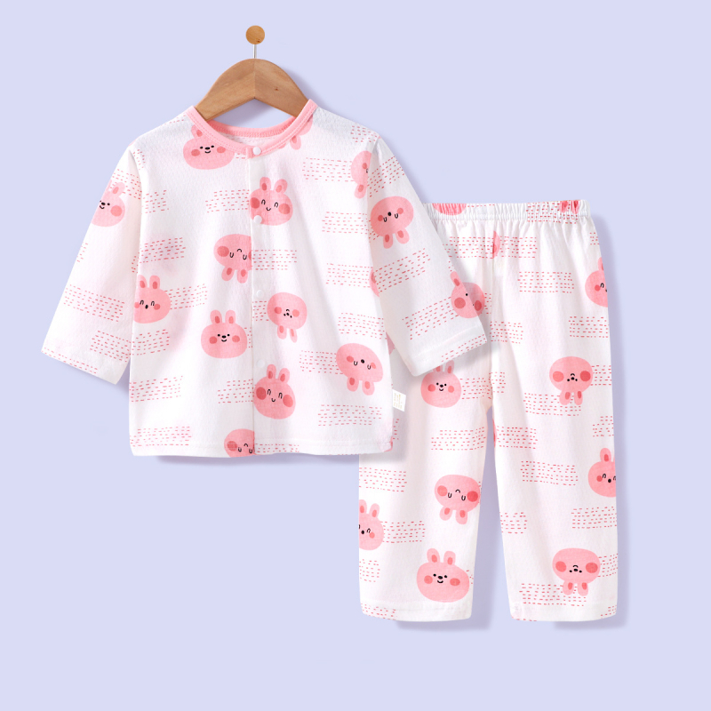 Set de pijamale pentru copii din bumbac, respirabil, cu plasă, mâneci lungi și pantaloni lungi, unisex