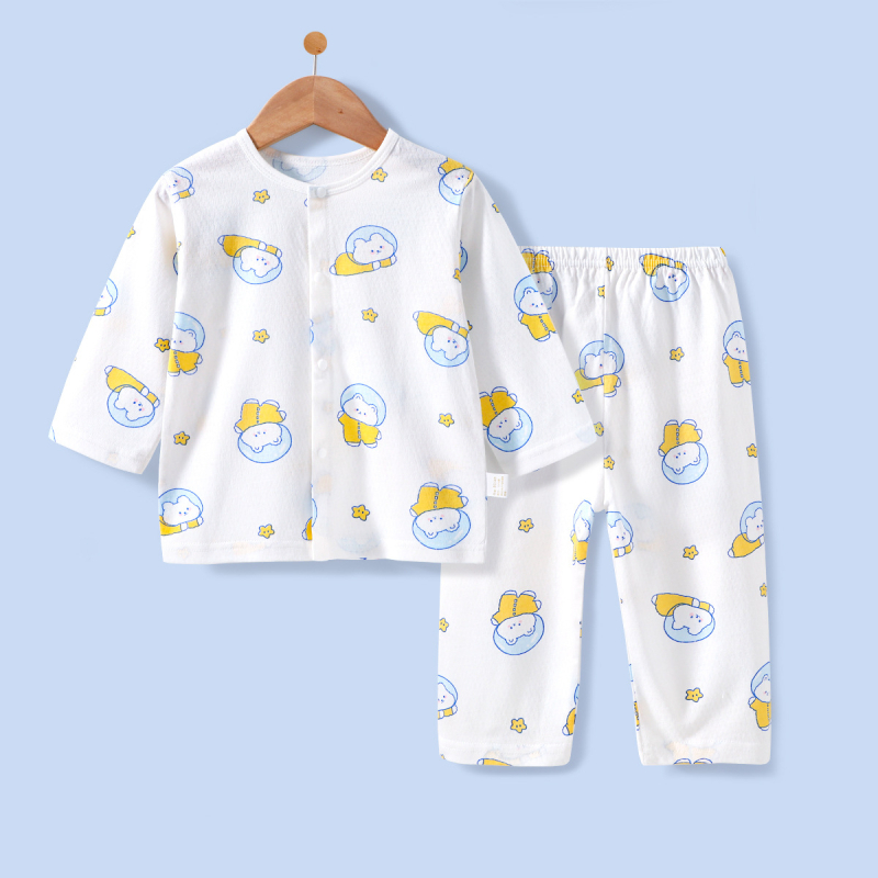 Set de pijamale pentru copii din bumbac, respirabil, cu plasă, mâneci lungi și pantaloni lungi, unisex
