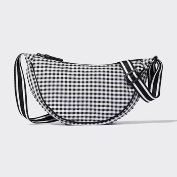 Geantă de damă în stil japonez retro, imprimeu pătrat și formă de dumpling, geantă de umăr/crossbody pentru uz zilnic