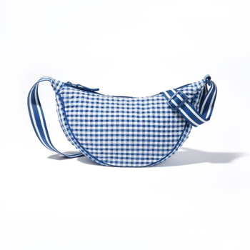Geantă de damă în stil japonez retro, imprimeu pătrat și formă de dumpling, geantă de umăr/crossbody pentru uz zilnic