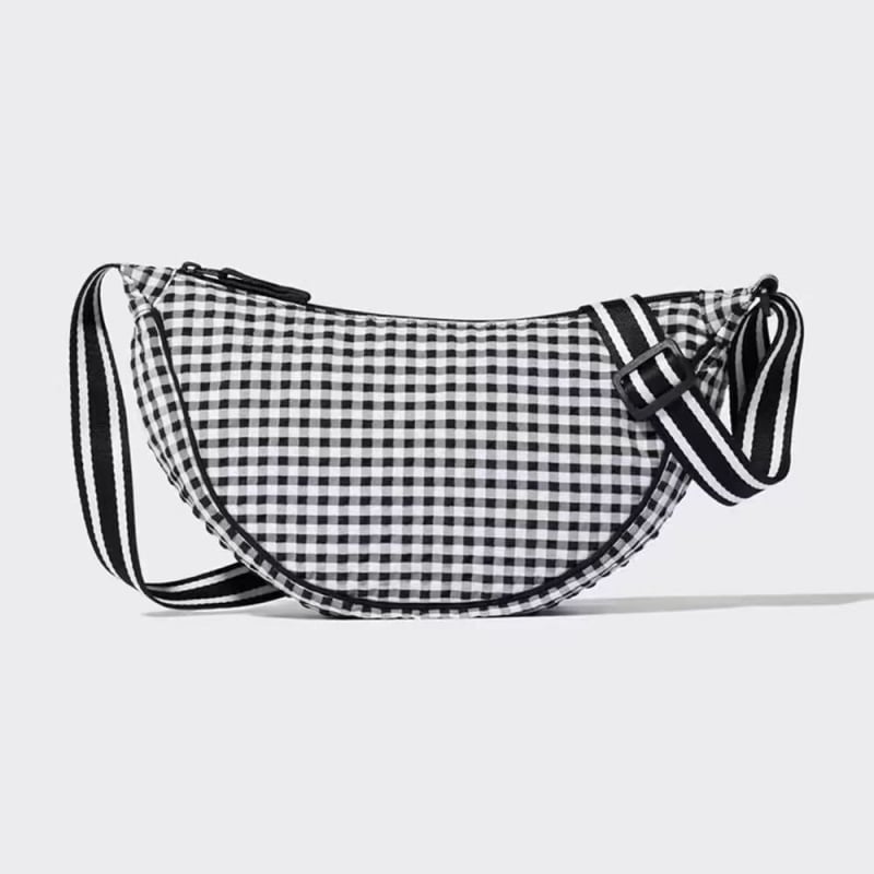 Geantă de damă în stil japonez retro, imprimeu pătrat și formă de dumpling, geantă de umăr/crossbody pentru uz zilnic