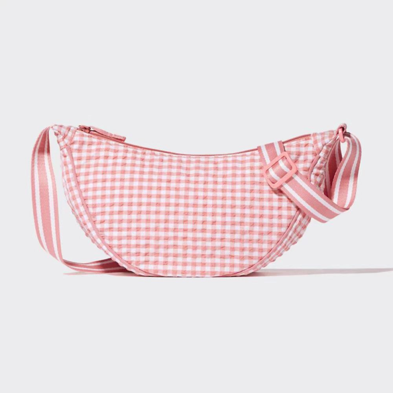 Geantă de damă în stil japonez retro, imprimeu pătrat și formă de dumpling, geantă de umăr/crossbody pentru uz zilnic