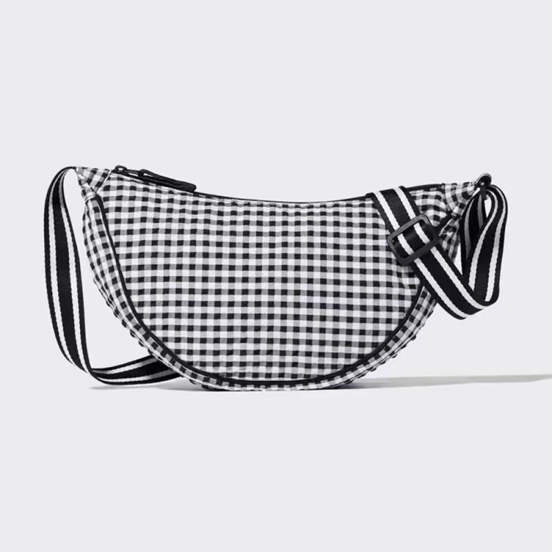 Geantă de damă în stil japonez retro, imprimeu pătrat și formă de dumpling, geantă de umăr/crossbody pentru uz zilnic