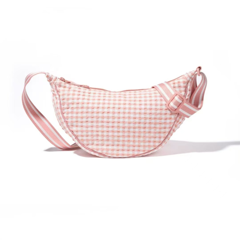 Geantă de damă în stil japonez retro, imprimeu pătrat și formă de dumpling, geantă de umăr/crossbody pentru uz zilnic
