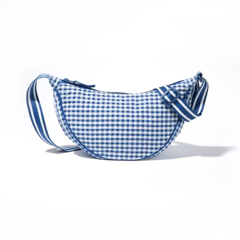 Geantă de damă în stil japonez retro, imprimeu pătrat și formă de dumpling, geantă de umăr/crossbody pentru uz zilnic