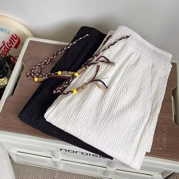Pantaloni Ice Silk cu plisare pentru bărbați, vară, croială dreaptă, ușori, casual, talie medie, închidere cu cordon în față