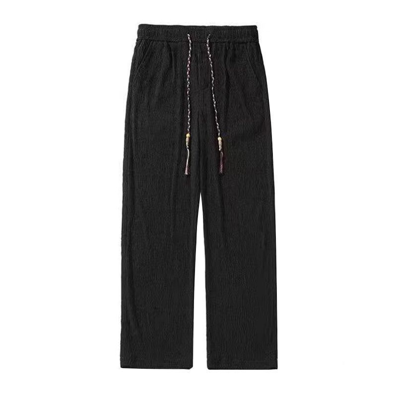 Pantaloni Ice Silk cu plisare pentru bărbați, vară, croială dreaptă, ușori, casual, talie medie, închidere cu cordon în față