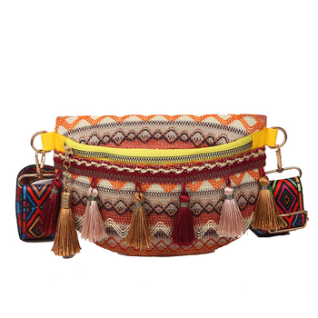 Geantă cu franjuri în stil etnic Yunnan, curea lată, crossbody, primăvara 2025, stil artistic național, utilizare zilnică