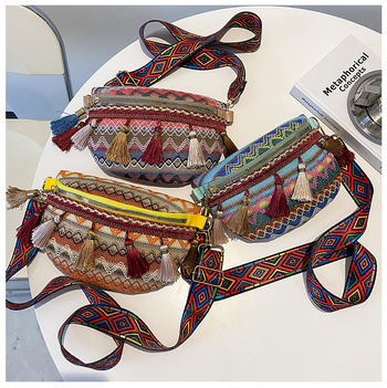 Geantă cu franjuri în stil etnic Yunnan, curea lată, crossbody, primăvara 2025, stil artistic național, utilizare zilnică