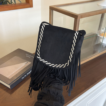 Geantă crossbody retro cu ciucuri, finisaj mat, capacitate mare, pentru femei
