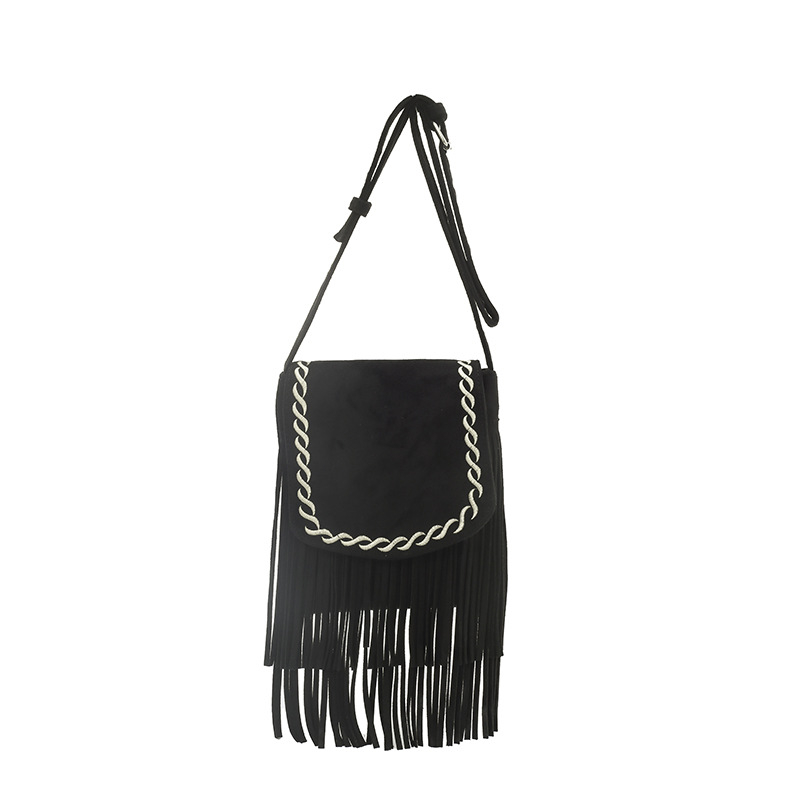 Geantă crossbody retro cu ciucuri, finisaj mat, capacitate mare, pentru femei