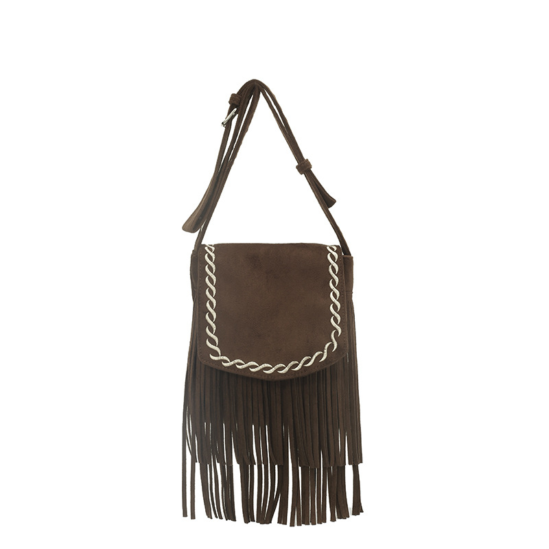 Geantă crossbody retro cu ciucuri, finisaj mat, capacitate mare, pentru femei