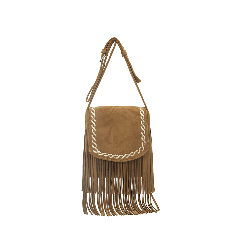 Geantă crossbody retro cu ciucuri, finisaj mat, capacitate mare, pentru femei